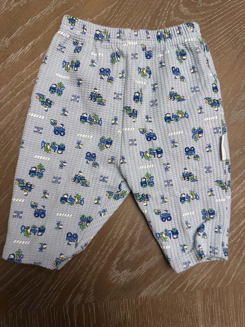 Vintage Vitamins Baby Boy Blue Waffle Knit Construction Bug At Work Pants 3-6 Mo